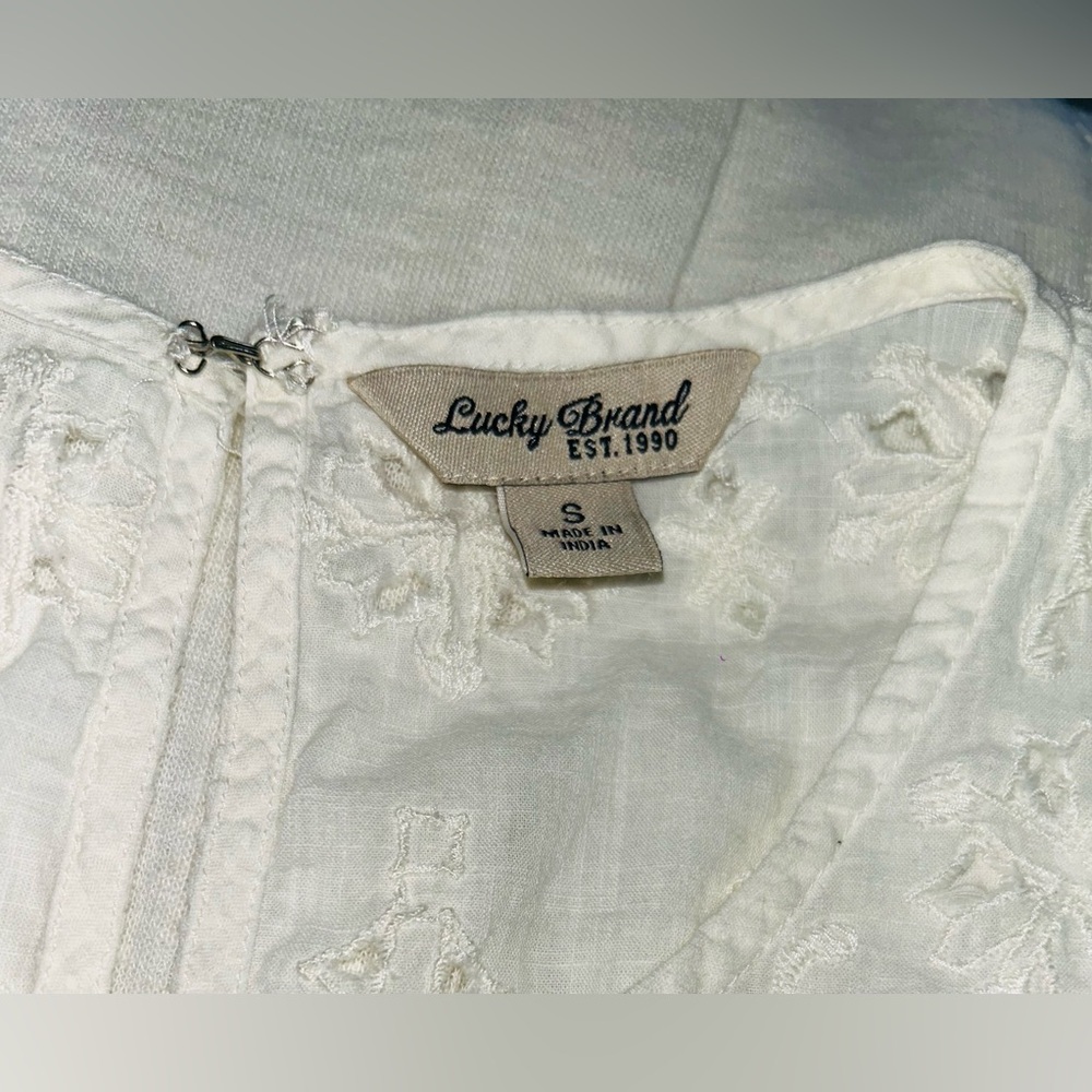 EUC Lucky Brand SZ S Creamy white sleeveless embroidered mini dress/bust 38” - Picture 8 of 8